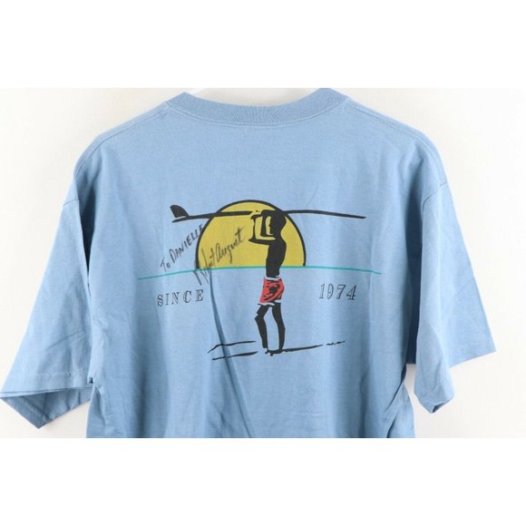 Vintage 90s Robert August Surfing Spell Out Autographed T-Shirt Blue - Picture 9 of 11